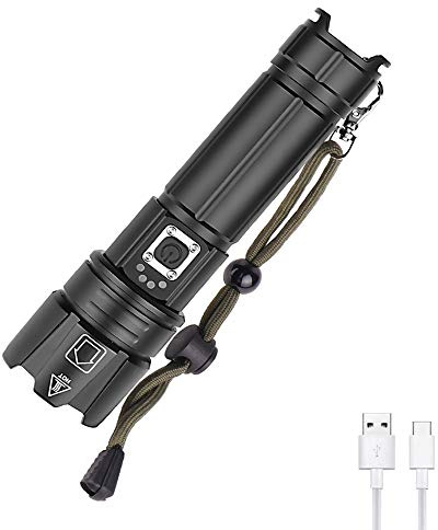WESLITE Lampe Torche LED Puissante 6000 Lumens, XHP70.2 Lampe Torche Rechargeable Lampe de Poche avec Indicateur de Puissance Zoomable 5 Modes pour le Camping Pêche Randonnée(Batterie Incluse)