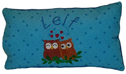 Momelie Blaues Schmusekissen * Kuschelkissen * Eule * mit Namen Bestickt * 25 x 40 cm * SK-bl_0034