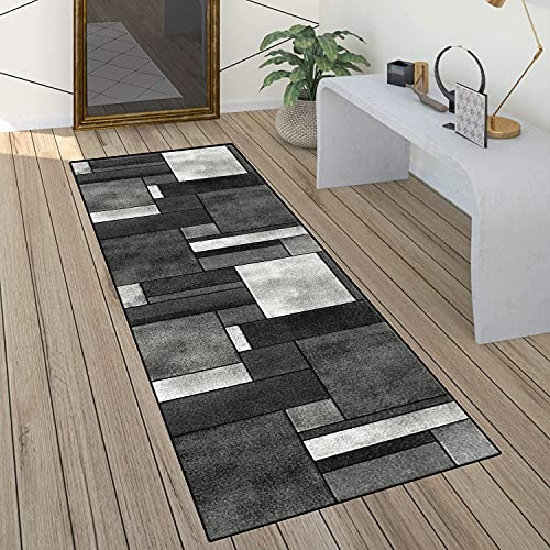 QQrunner Teppichläufer rutschfest Läufer Flur 90x200cm Küchenteppich Patchwork Grau Waschbar Meterware Schlafzimmer Korridor Teppich Lang, Länge Anpassbare, 60/70/ 80/90/ 100/110/ 120cm Breit