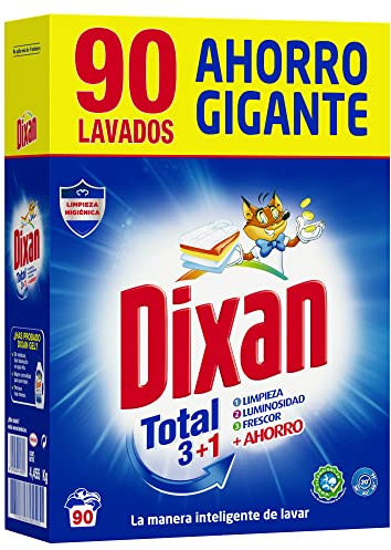 Dixan Total Powder 3+1, Detersivo in polvere per lavatrice (90 lavaggi) sapone in polvere per bucato bianco e colorato, Pulizia, luminosità e freschezza