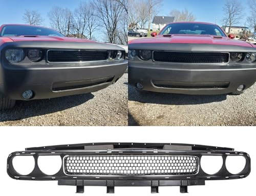 HECASA Front Bumper Upper Grille Compatible with 2008-2014 Dodge Challenger Grill W/Bezel Chrome Molding Trim Replacement for CH1200338 68043388AB
