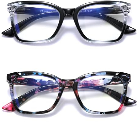 Areyeth 2er-Pack Lesebrille Damen Herren, Lesebrille Mit Blaulichtfilter Modern Quadratische Stylische Brillen 1,0 1,5 2,0 2,5 3,0