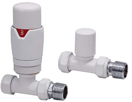 Designer Twin Pack TRV Thermostatic Radiator Valves White Straight