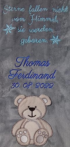 Babydecke Farbwahl mit Spruch Namen Geburtsdatum bestickt Geschenk Baby Taufe Geburt personalisiert Junge Mädchen Babyparty