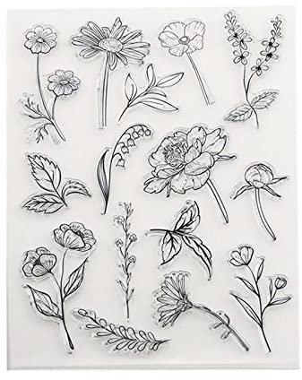 Eiudxue Transparente Blumen-Stempel, transparente Silikonstempel, Blumen-Blätter, Siegelstempel für DIY, Scrapbooking, Kartenherstellung, Dekorationen