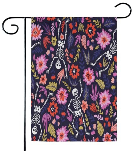 Tanzende Skelette Blume Garten Flagge Vertikal Doppelseitig Kleine Hofflagge saisonale Bauernhaus Urlaub Outdoor Dekoration 71,1 x 101,6 cm