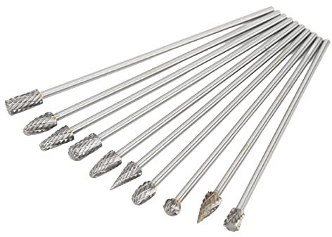 Doppelschnitt Hartmetall Rotationsfräser Set, 10-teilig 3mm Doppelschnitt Stabschleifer Bits Hartmetall Frässtift Rotery Feile für Holzbearbeitung, Bohren, Metallschnitzen, Gravieren, Polieren