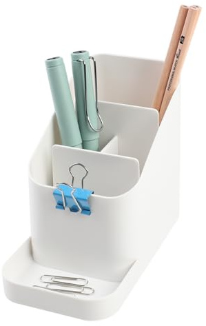 BLUE GINKGO Schreibtischhalter – Organizer aus Korea für Stifte, Notizen und Schreibtischzubehör (Weiß) | Mehrere Fächer. Platzsparend Zur Aufbewahrung im Alltag.