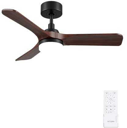 AUTODAY Holz Deckenventilator mit Beleuchtung,leiser Gleichstrommotor,90 cm deckenventilator outdoor,3 hölzern Flügel,dimmbarem LED 24W,Fernbedienung mit Memory-Funktion,6 Geschwindigkeiten,Timer