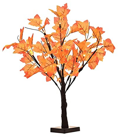 Zerodeko Künstlicher Ahornbaum Dekolicht Kunststoff Und Seidenstoff Mit 24 Warmweißen LEDs Batteriebetrieben Flexibler Draht Zweige Herbst Tischdeko Für Innen