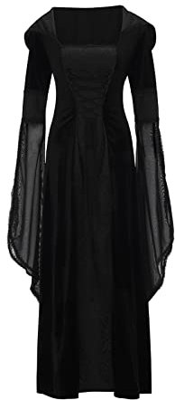 Nidddiv Polnische Kleider für Damen, langes Cosplay-Damenkleid mit Kapuze, Schwarz , XX-Large