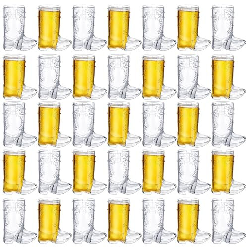 durony 36 Pieces 1 OZ Clear Mini Cowboy Boot Shot Glasses Reusable Beer Mugs Western Cowboy Plastic Glasses for Cowgirl Party Supplies, Bachelorette Party, Wedding Decor