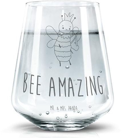 Mr. & Mrs. Panda Glas Biene König - Geschenk, Wasserglas, Trinkglas, Tumbler, Becherglas, Trinkgefäß