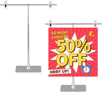 2 Stück Posterständer-Clip, Display Clip Halter, Schilderständer, Präsentationsständer, Werbeständer, T-Förmiger Bannerständer, Posterhalter Verstellbarer für Hochzeiten, Messen, Einzelhandel, Menüs