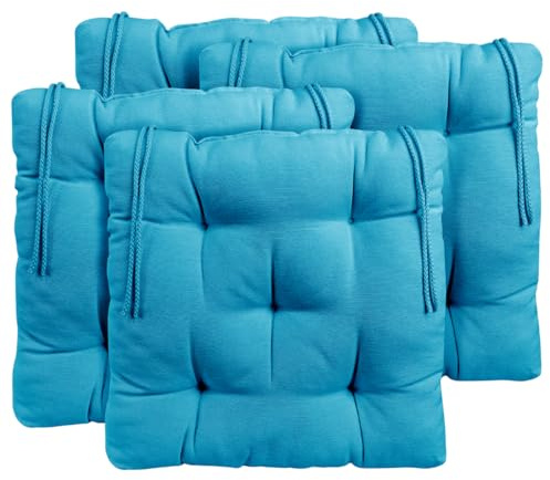 CHELY INTERMARKET Cojines Silla 50x50cm Pack 4 Unidades Relleno Mullido Turquesa 5 Pespuntes Acolchado Exterior Interior Decorativos Suaves Estables Lavables Terraza Jardín