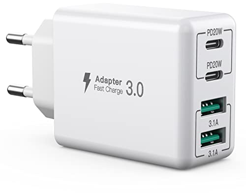 Multi USB C Charger, 40W 4 Port Fast Block Dual Port PD+QC3.0 Multiport Power Adapter Charging Station, Compatible With iPhone 13/14/15/16/Pro/Pro Max/XS/Samsung Galaxy/Tablet
