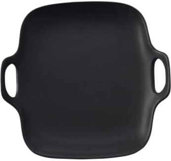 Garneck Keramik Servierplatte mit Doppelgriff 8 Zoll Mattglasierte Oberfläche Schwarz Glatte Fläche ohne Rand für Küche und Dekoration