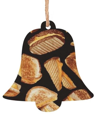 Cheese Sandwiches Printed Wooden Bell-Shape Christmas Decorations 2 PCS Christmas Tree Decorations Holiday Hanging Decor