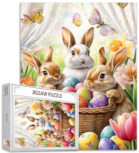 Tucocoo Entzückende Hasen-Puzzles für Erwachsene, 1000 Teile, Osterhasen-Eier, Themenkunst, buntes Bastelpuzzle für Heimdekoration, Geschenke, Familien-Puzzle, perfekt für Spielabende