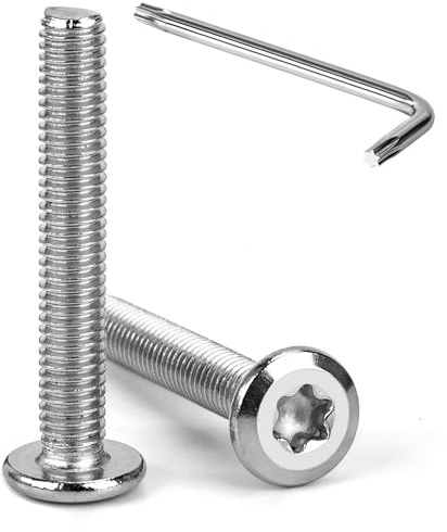 Tunejoy Vis à Tête Plate Torx M6 x 40 mm Vis à Six Pans Creux en Acier Inoxydable A2 V2A Boulons de Meubles Hexagonale avec Clé T30 Filetage Complet 20 Pièces