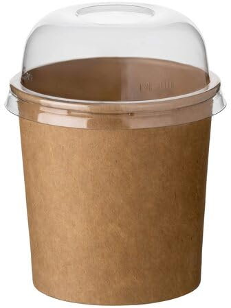 VEPATIM 50 Eisbecher aus Kraftpapier FSC® rund 350 ml braun mit transparentem Domdeckel