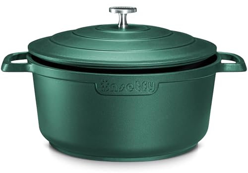 INSETFY Large Dutch Oven Pot with Lid-7.5QT Cast Aluminum Oven Pot with Two Handles Lightweight for Bread Baking Braising and Roasting(Green)