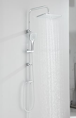 Cesinkin Set doccia senza rubinetto, sistema doccia a pioggia, con soffione da 30 x 20 cm e 2 funzioni, doccetta in acciaio inox, cromato
