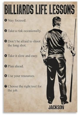 WLQZFRWV Billard Life Lessons, personalisiertes Billard-Poster, Leinwandposter, Wandkunst, Dekordruck, Bild Gemälde für Wohnzimmer, Schlafzimmer, Dekoration, 50 x 75 cm