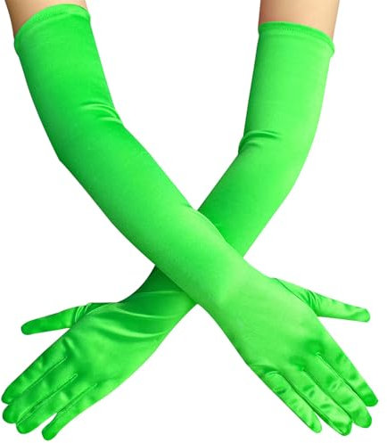 JekyTMP 1 Paar Lange Satin Handschuhe Damen Fingerhandschuhe Braut Tanzhandschuhe Abendhandschuhe Ellenbogenhandschuhe Handstulpen Long Gloves Brauthandschuhe Armstulpen Lang Opernhandschuhe (Grün)
