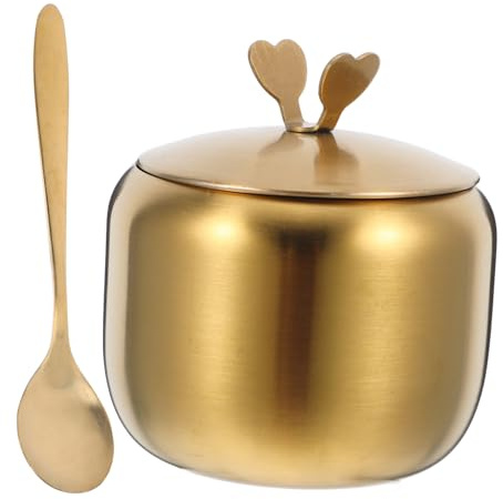HOLIDYOYO Barattolo Contenitore Spezie per Zucchero in Acciaio Inossidabile Stili multipli con Cucchiaio e Coperchio Oro Tondo Raffinato Stili multipli per Uso Domestico e Cucina