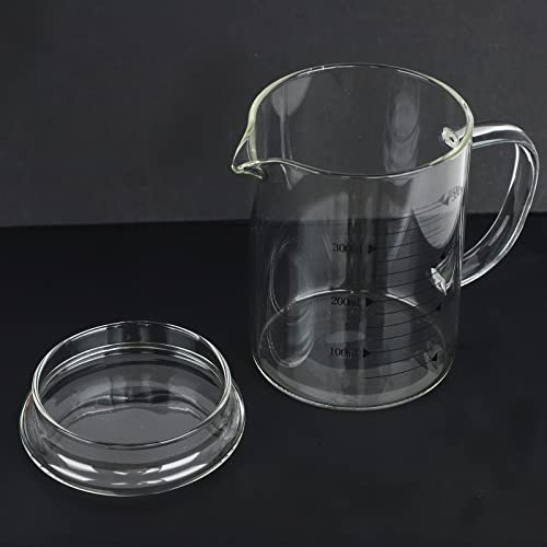 350ml Glass Measuring Cup with Lid Heat-Resistant Microwave Borosilicate Glasses Jars with Ergonomic Handle Pour Spout Clear Graduated Glass for Baking Cooking Mixing (Black Scale)