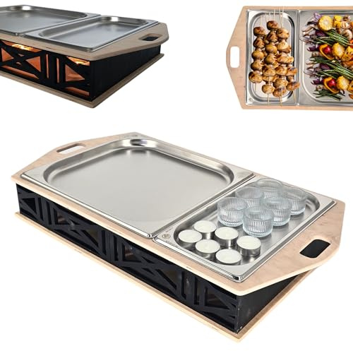 CAWI BBQ-Boards HeatBoard – Speisenwärmer für Grillabende | BBQ Servierplatte mit Edelstahlauflage & Teelichtfunktion | Warmhalteplatte für Fleisch & Beilagen | Grillzubehör mit Stil