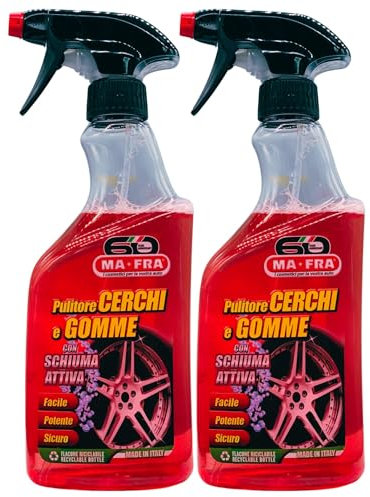 Detergente Spray Pulitore CERCHI E GOMME Con Schiuma Attiva. Deterge e Sgrassa Gli Pneumatici Delle Auto, 500ml (2 Spray)