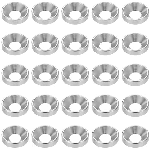 sourcing map 40 arandelas avellanadas M6 de acabado de aleación de aluminio anodizado, juntas de tornillo para piezas de accesorios mecánicos, color plateado