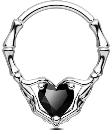 CM Crareesi Mania Septum Daith Piercing Halloween Skelett Hand Septum Clicker Gothisch 16G Helix Knorpel Hoop Ohrring 10mm Chirurgenstahl für Frauen Männer