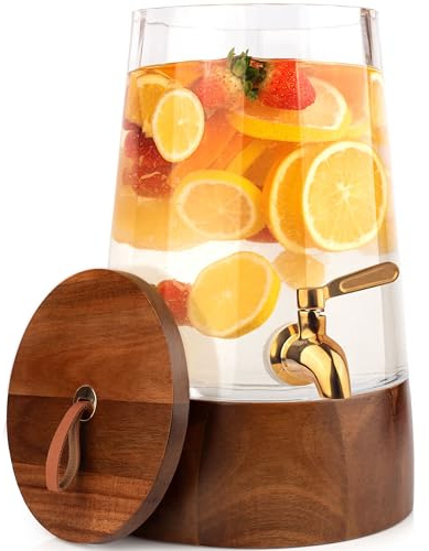 FOODLE Glass Drink Dispenser with Spigot - Glass Beverage Dispenser with Stand - Perfect for Parties & Everyday Use - Pitcher for Water, Lemonade, Sangria, Punch & Juice - Leakproof Spout - 1 Gallon
