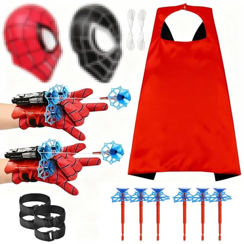 Spid-er Launcher Handschuh, Super Spid-er Launcher mit Superhelden Umhänge und Maske, Spid-er Hero Handschuhe, Spid-er Web Shooter, Spid-er Spielzeug Handschuhe für Kinder Cosplay