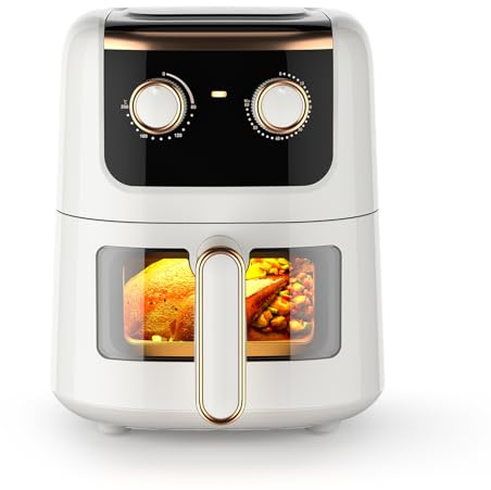 5L Air Fryer with Visual Window, Dishwasher-Safe, Healthy Oil Free & Low Fat Cooking, Cream