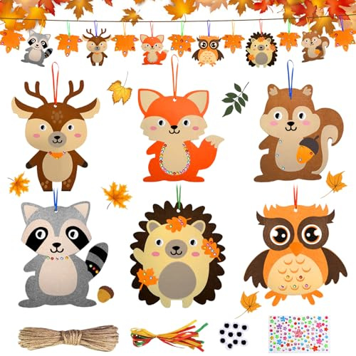 IWTBNOA Herbst Tier Bastelsets für Kinder, 13 Kreativsets zum Basteln, Herbst Deko Basteln, Kreative Kunsthandwerk, DIY Waldtiere für Geburtstag Thanksgiving