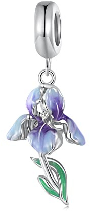 Kerraom Charm Pendentif Fleur de Lys Argent 925 Sterling avec Zircon Cube, Breloque Charm Iris Fleurs Compatible Européens Bracelets Collier Cadeau Femme Élégant Bijoux Émaillé