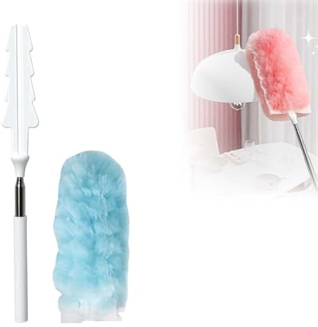 Feather Duster, 2025 New Extendable Microfiber Duster, Bendable Long Handled, Cobweb Duster, Washable Cleaning Brush for Roof, High Ceiling Fan, Blinds, Cobweb (Blue)