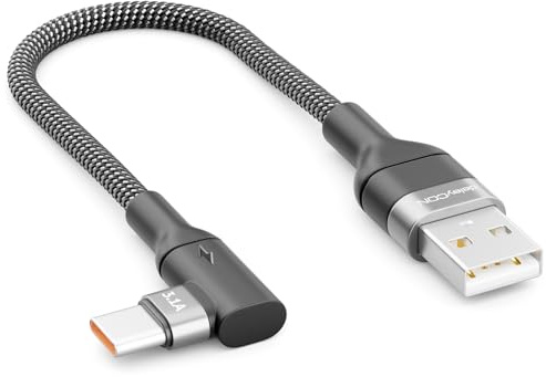 deleyCON 0,15m Cable USB C Corto 90° USB-A a USB-C Cable de Carga y Datos Acodado para iPhone 17 16 15 Pro Max Air Galaxy A16 A56 S25 S24 S23 Pixel AirPods Portátil PS5