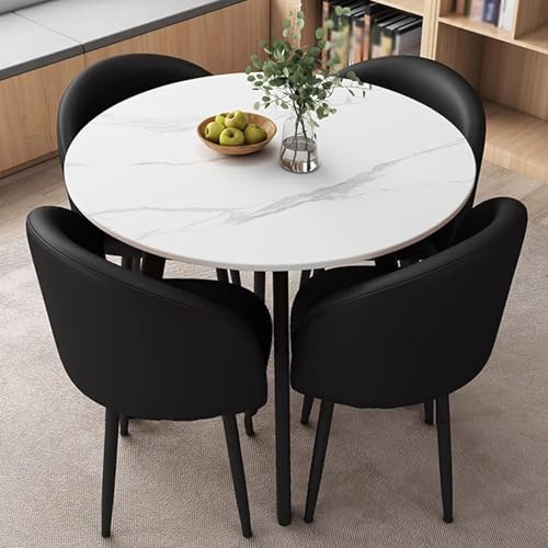 Schwarzer Besprechungstisch mit 4 Stühlen, Schieferplatte, schmiedeeiserner Rahmen, stilvoller Empfangstisch für Wohnzimmer, Büro und Restaurant