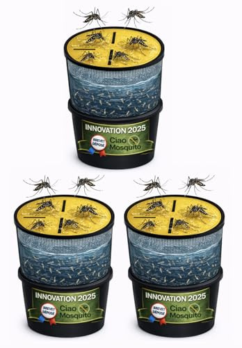 Lot de 3 Pièges Moustique Tigre & Larves – Anti Moustique Extérieur Écologique sans Insecticide – Eau Stagnante Jardin Terrasse Balcon – Ciao Mosquito® Invention Française Brevet Déposé