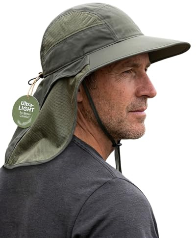 Hat Hut Ultra-Light Sun Hat with Neckflap, UPF50+, Wide Brim, Breathable Outdoor Hiking Fishing Hats for Men (UK, Alpha, One Size, Army Green)