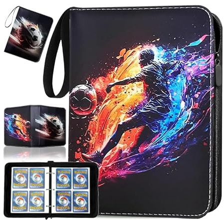 Raccoglitore Carte Calcio,Album Carte 50 Pagine 400 Carte Grande,Portatili Tasche Doppio Trasparenza PU Resistente all‘Acqua per MTG TCG Calcio & Collezione,Perfetto per Giovani Collezionisti