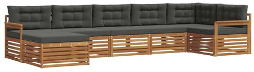 Mhdvray Gartenmöbel-Set 7-teilig aus Akazie Massivholz, Outdoor Lounge Set mit Kissen für Garten Terrasse, Modulares Holzsofa Gartensofa Ecksofa Natur Anthrazit