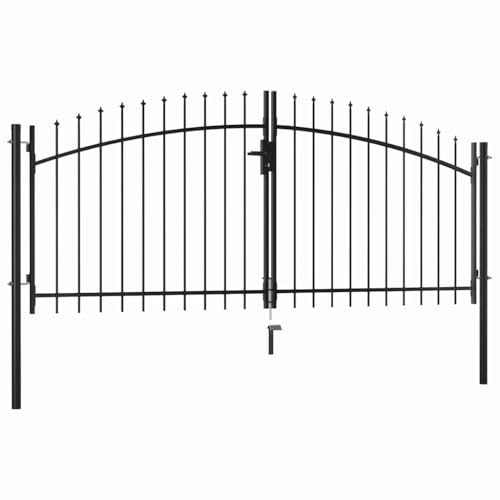 QJBSAVVA Puerta de jardín de doble puerta Woerden con punta de lanza, 299,5 x 149,5 cm, resistente de acero macizo, para jardín y patio, puerta de patio de dos hojas con revestimiento de polvo, color