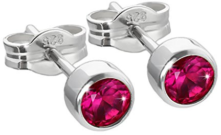 NKlaus Ohrstecker für Damen Silber, Rot, 4, 50mm 925er Zirkonia, 2 Stück | Herren; Kinder; 925 Sterling Silber; Rubin; Außendurchmesser: 4,5mm; ohrringe roter stein