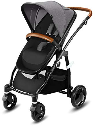 cbx Kombikinderwagen Leotie Lux mit wendbarem Luxsitz, Kunstlederaccessoires und faltbarem Kinderwagenaufsatz für Neugeborene, Inkl. Regenverdeck, Ab Geburt bis 15 kg, Comfy Grey